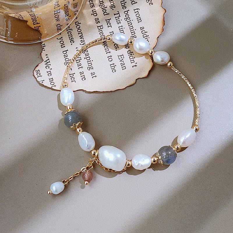 Mythstone Pearl Moonstone Strawberry Quartz Bead Optimism Bracelet