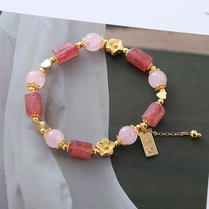 Mythstone Strawberry Quartz Pink Crystal Love Heart Flower Positive Bracelet