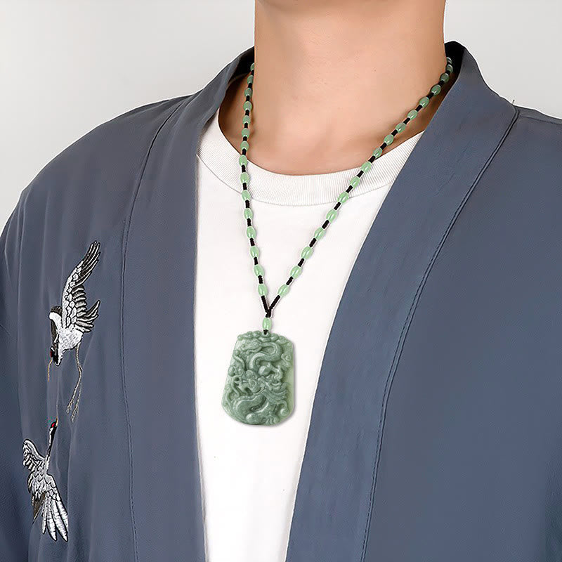 Mythstone Year Of The Dragon Chinese Zodiac Dragon Soaring Jade Protection Bead Chain Necklace Pendant