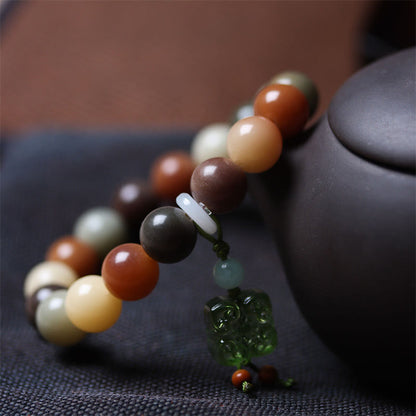 Mythstone Natural Multicolored Gradient Bodhi Seed Liuli Glass Charm Peace Bracelet