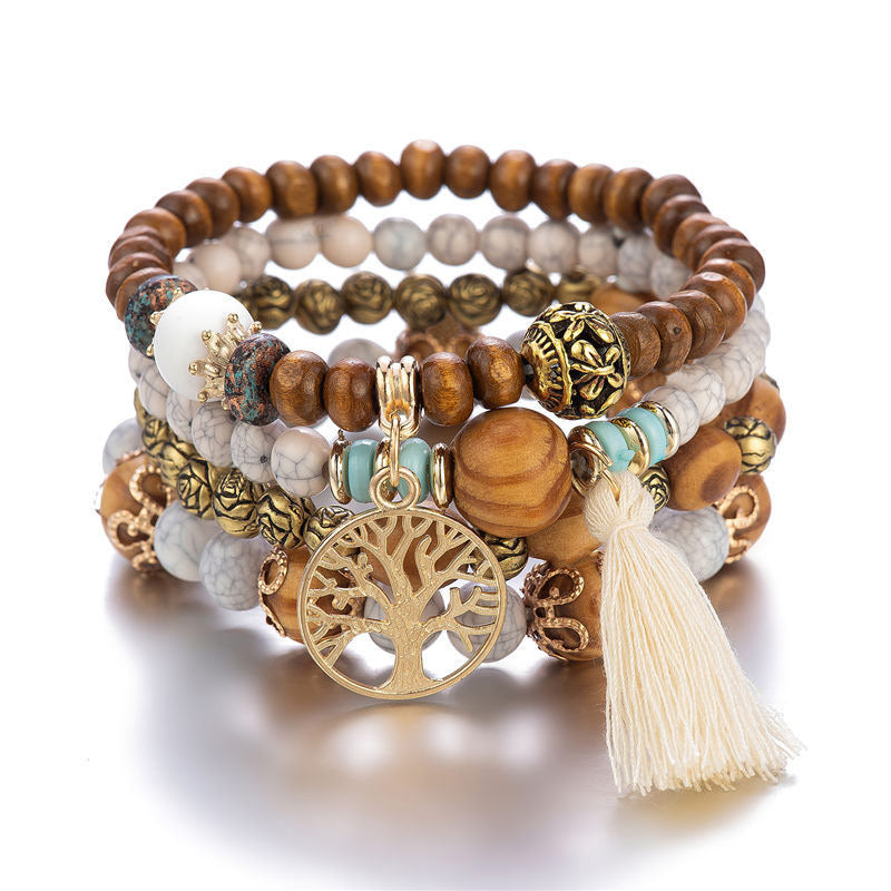 Mythstone Wenge Wood Layered Tree Tassel Healing Bracelet