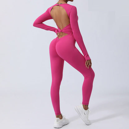 Mythstone Women Long Sleeve Backless Jumpsuit Sports Fitness Yoga Bodysuit