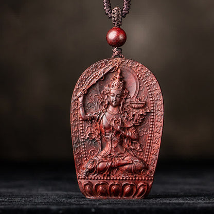 Mythstone Chinese Zodiac Natal Buddha Small Leaf Red Sandalwood Lotus Protection Necklace Pendant