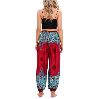 Pantalones de harén con estampado de flores en forma de círculos sueltos Mythstone, pantalones de yoga para mujer 