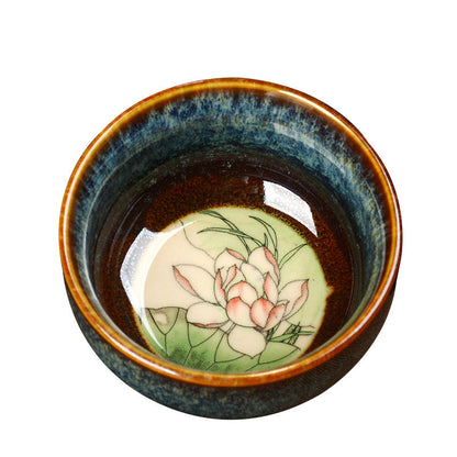 Mythstone Lotus Dragon Phoenix Koi Fish Chinese Jianzhan Ceramic Teacup Kung Fu Tea Cup 110ml