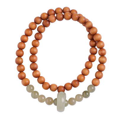 Mythstone Sandalwood Hetian Jade Protection Double Wrap Bracelet