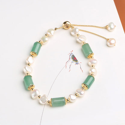 Mythstone Green Aventurine Pearl Pink Crystal Bead Luck Bracelet