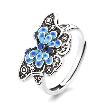 Mythstone Hollow Enamel Blue Butterfly Pattern Love Ring