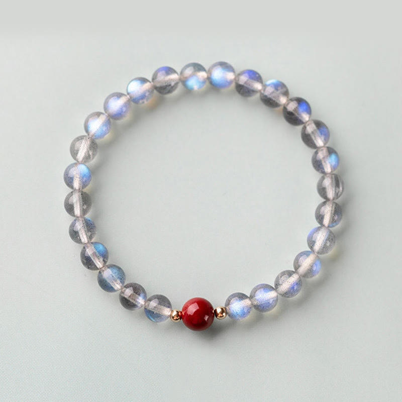 Mythstone Moonstone Pink Crystal Cinnabar Healing Positive Bracelet