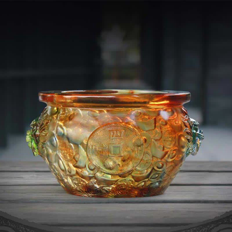 Mythstone Handmade Liuli Crystal Treasure Bowl Art Piece Home Decoration