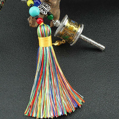 Mythstone Tibet Om Mani Padme Hum Prayer Wheel Tassel Bag Car Hanging Decoration