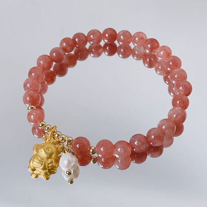 Mythstone Year of the Dragon Strawberry Quartz Dragon Pearl Charm Protection Bracelet