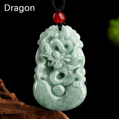 Mythstone Natural Green Jade 12 Chinese Zodiac Luck Prosperity Necklace Pendant