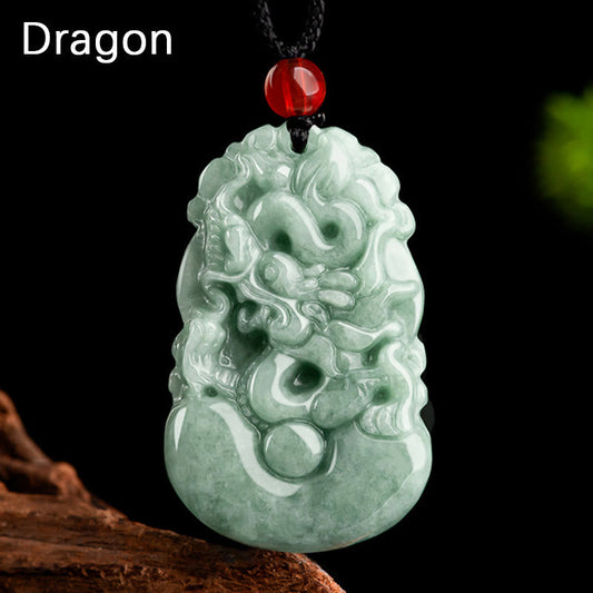 Colgante de jade verde natural Mythstone con los 12 signos del zodíaco chino, suerte y prosperidad