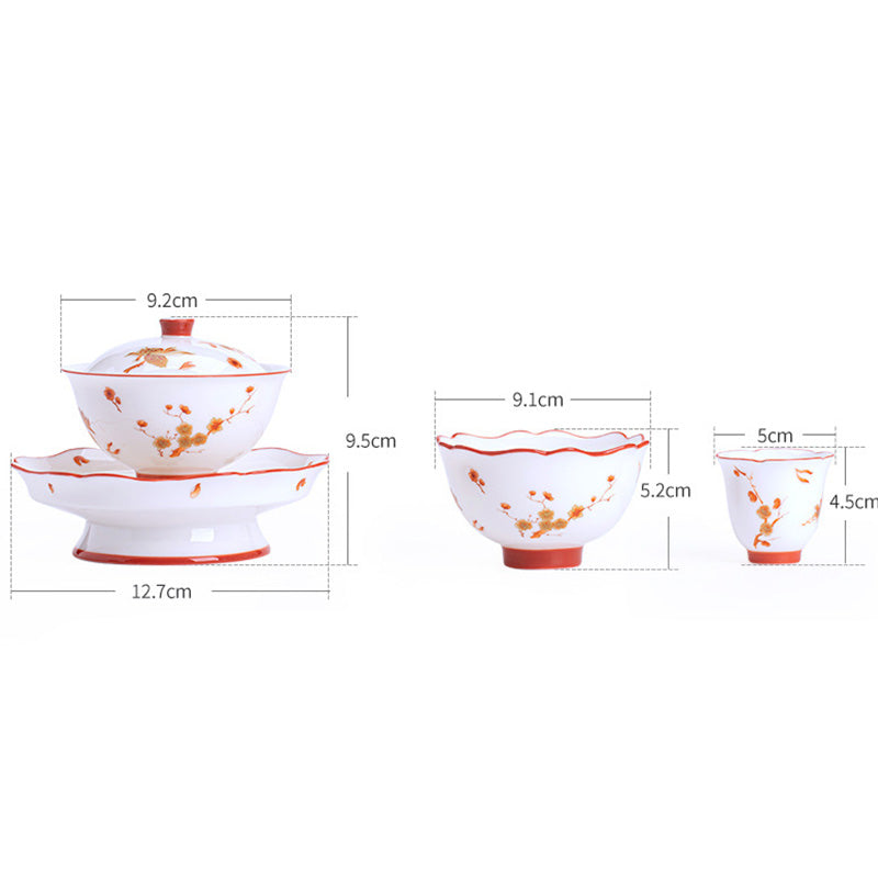 Mythstone White Porcelain Flowers Ceramic Gaiwan Sancai Teacup Kung Fu Tea Cup And Saucer With Lid