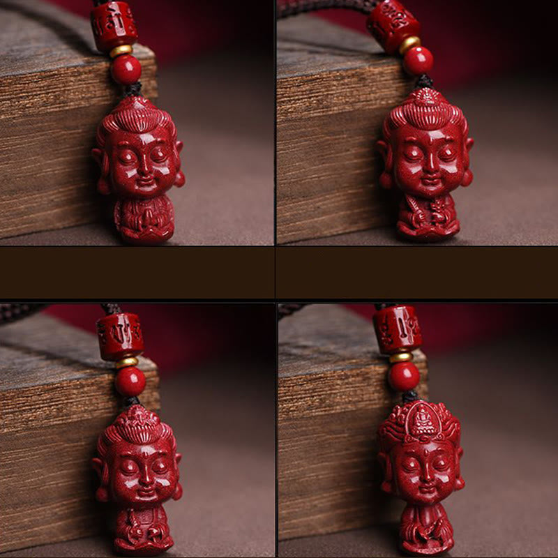 Mythstone Chinese Zodiac Natal Buddha Natural Cinnabar Amulet Keep Away Evil Spirits Necklace Pendant