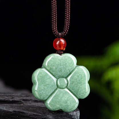 Mytthstone Natural Lucky Four Leaf Clover Jade Prosperity Necklace Pendant