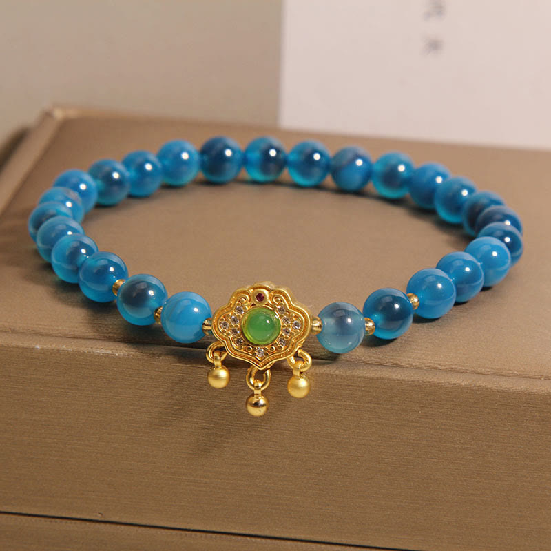 Mythstone Blue Candy Agate Chinese Lock Charm Healing Bracelet