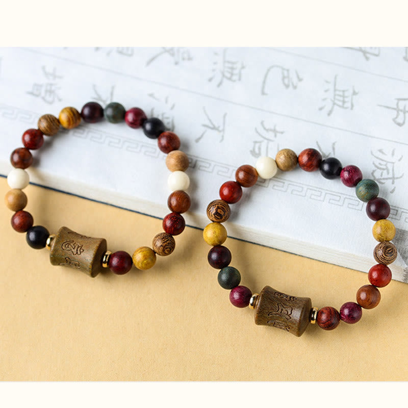 Mythstone Tibet Multicolored Sandalwood Om Mani Padme Hum Protection Bracelet