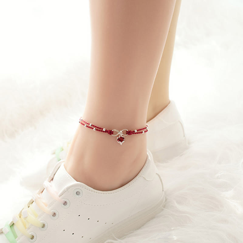 Mythstone Love Heart Infinity Symbol Braided String Anklet