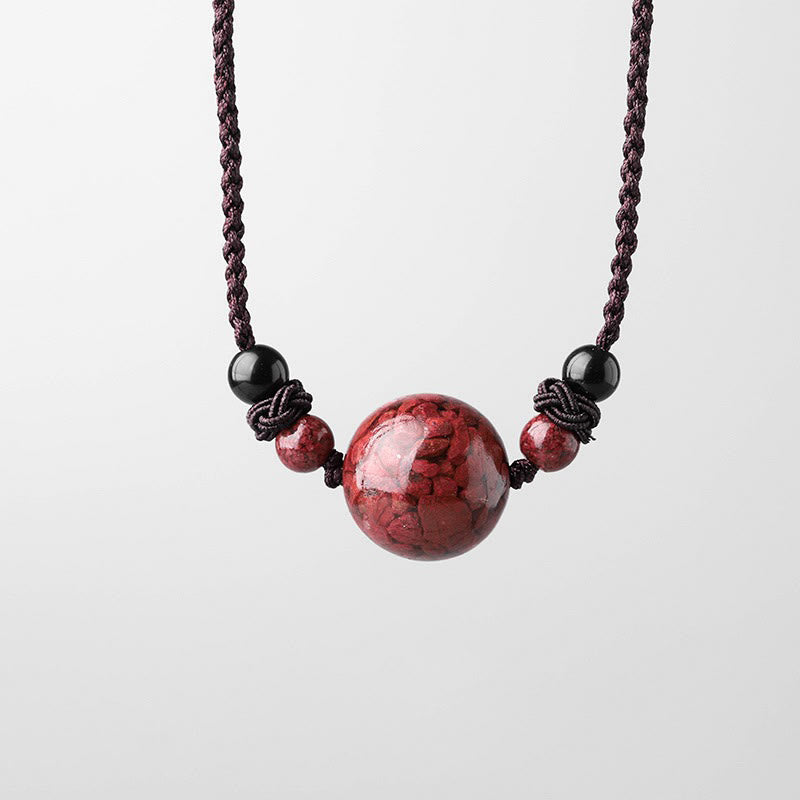 Mythstone Natural Cinnabar Stones Bead Blessing Necklace Pendant