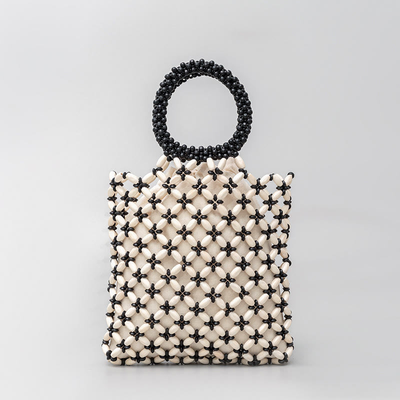 Mythstone Hand-woven Lozenge Wooden Beads Handbag