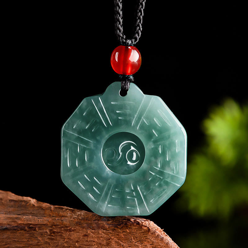 Mythstone Natural Jade FengShui Bagua Yin Yang Prosperity Necklace Pendant