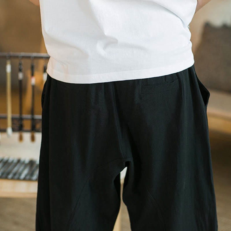 Mythstone Solid Color Mid-Length Wide Leg Pants Cotton Men's Wide Leg Pants With Pockets