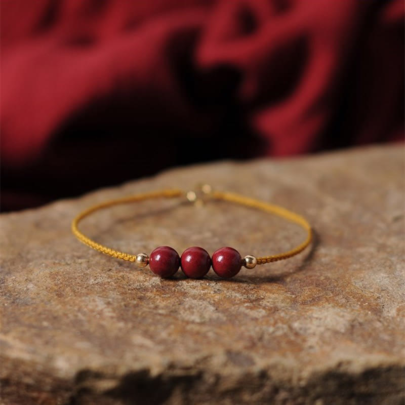 Mythstone 14K Gold Plated Natural Cinnabar Blessing String Braided Bracelet