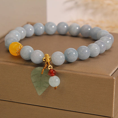 Mythstone Aquamarine Jade Leaf Healing Charm Bracelet