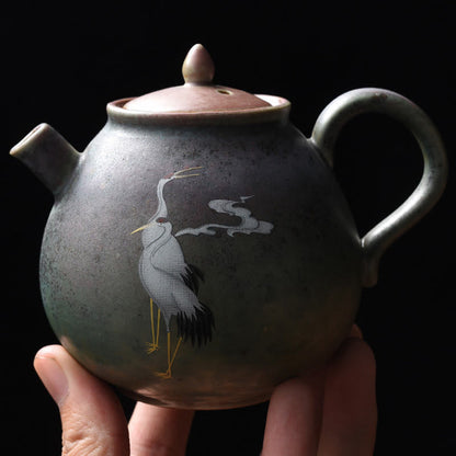 Tetera de cerámica para té chino Gongfu con forma de nube y grulla blanca Mythstone 