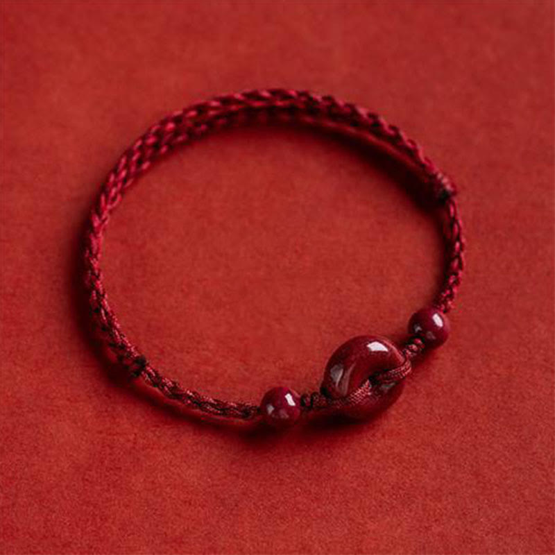 MythStone Handmade Cinnabar Peace Buckle Safe and Healthy Charm Blessing String Bracelet Anklet