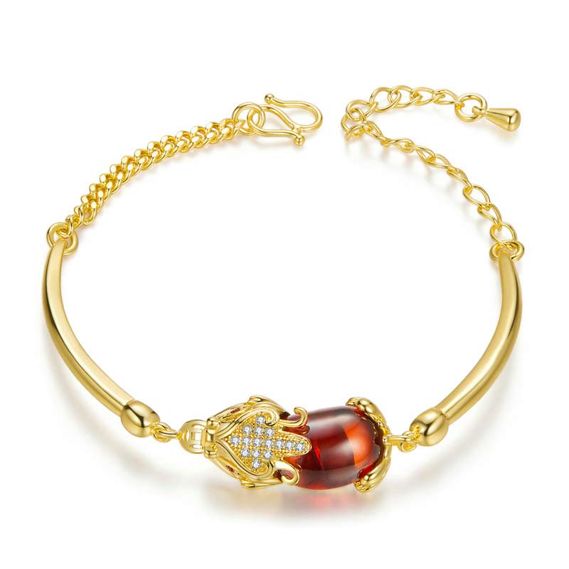 Pulsera de PiXiu de ágata roja dorada y piedra mitológica Feng Shui para la suerte y la riqueza