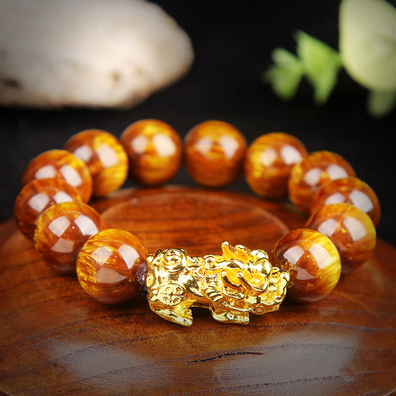 Mythstone Lucky Golden Tiger Eye Abundant Pixiu Bracelet