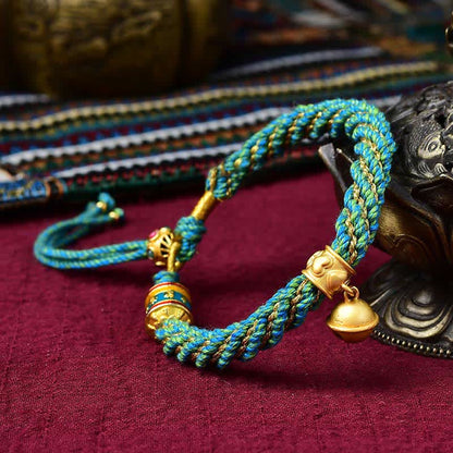 Mythstone Tibetan Handmade Luck Protection Thangka Prayer Wheel Bell Charm Braid String Bracelet