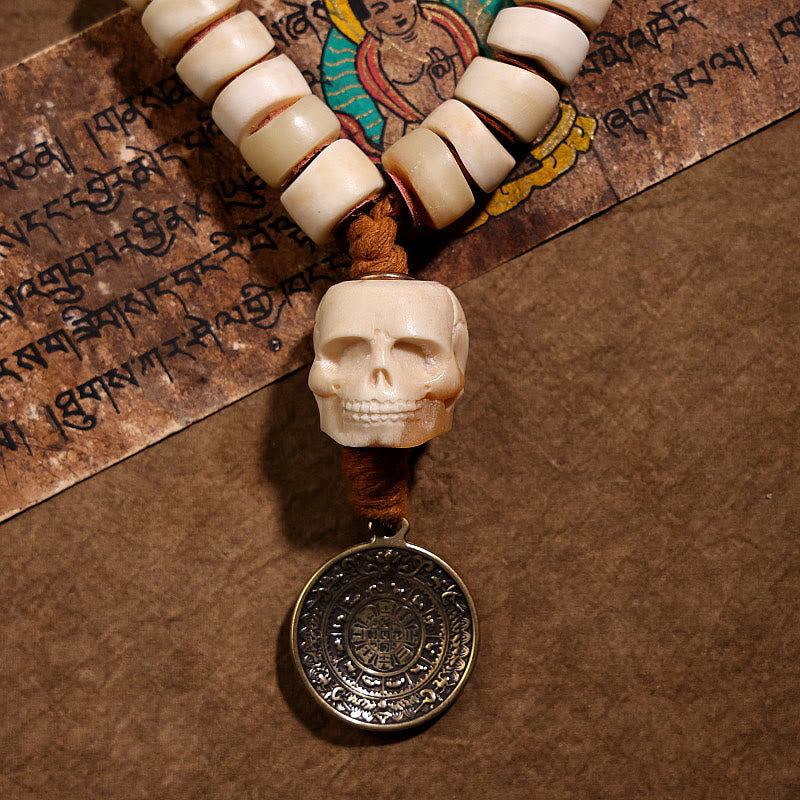 MythStone Tibetan Natural Yak Bone The Lord Of The Corpse Forest Dice Chinese Zodiac Nine Palaces Eight Diagrams Strength Wrist Mala