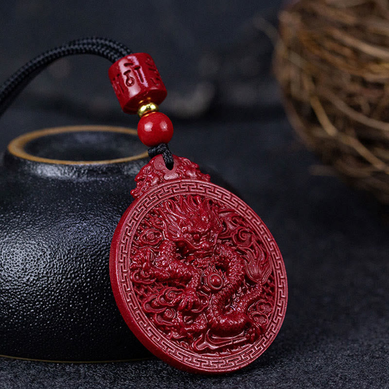 MythStone Year of the Dragon Natural Cinnabar Dragon Protection Necklace Pendant