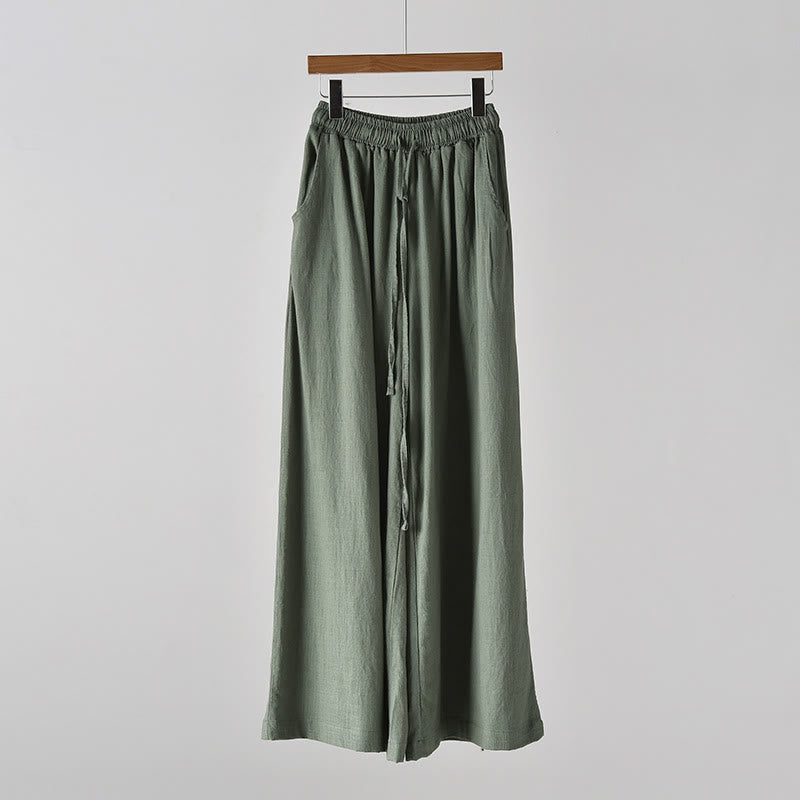 Mythstone Loose Cotton Linen Drawstring Wide Leg Pants With Pockets