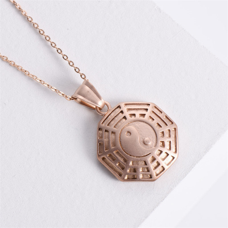 Mythstone Bagua Yin Yang Titanium Steel Balance Necklace Chain Pendant