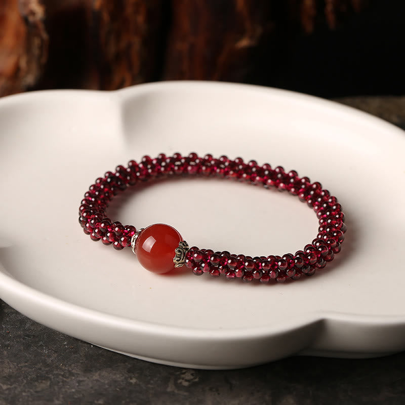 Mythstone Natural Garnet Pink Crystal Red Agate Amazonite Bead Protection Bracelet