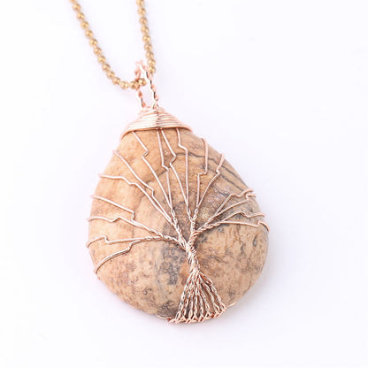 Mythstone Natural Quartz Crystal Tree Of Life Healing Energy Necklace Pendant