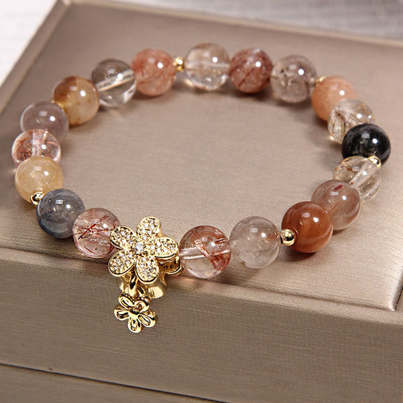 MythStone Multicolored Rutilated Quartz Citrine Wealth Protection Flower Bracelet