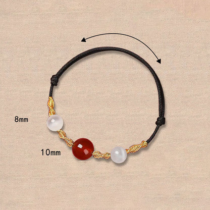 Mythstone Natural Red Agate Cat Eye Calm Braided String Bracelet Necklace Pendant