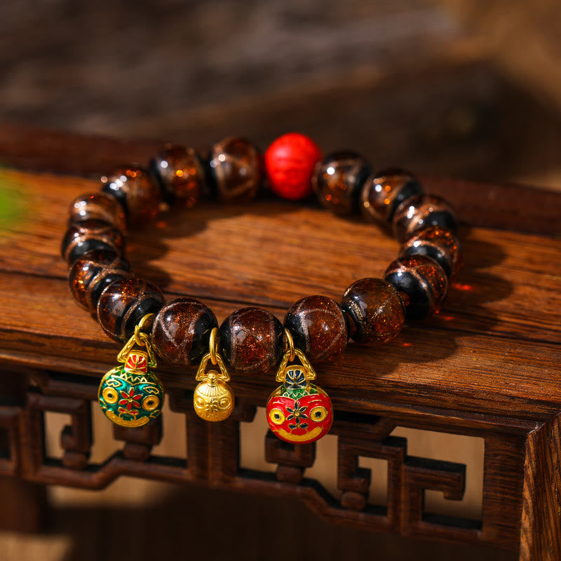 Mythstone Gold Swallowing Beast Family Colorful Cinnabar Bead Bracelet