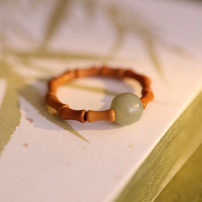 Mythstone Hetian Jade Beaded Bamboo Prosperity Luck Ring