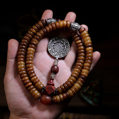 MythStone Tibetan 108 Mala Beads Yak Bone Dzi Bead PiXiu Nine Palaces Eight Diagrams Balance Bracelet