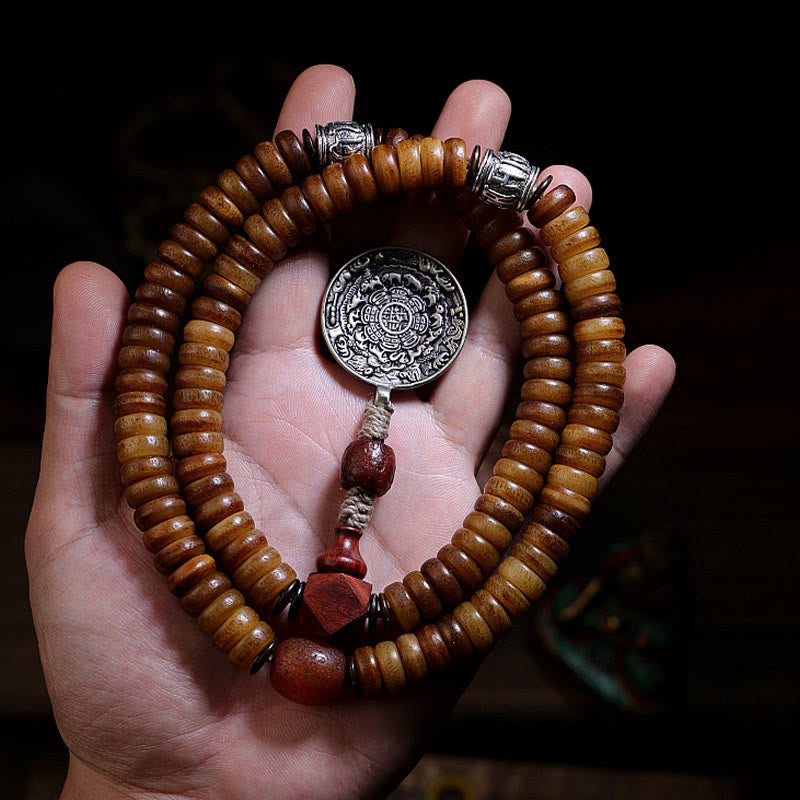 Pulsera de equilibrio con 108 cuentas de Mala tibetano de hueso de yak, PiXiu, Dzi, nueve palacios y ocho diagramas 