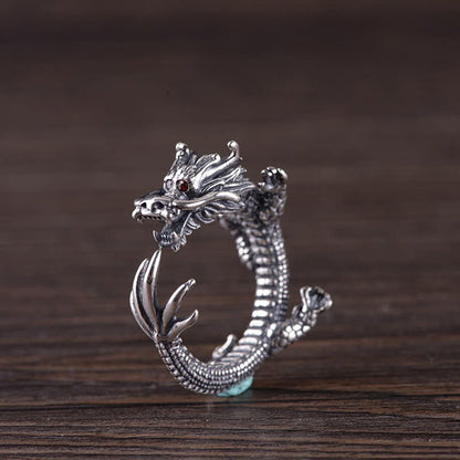 Mythstone 925 Sterling Silver Dragon Luck Protection Ring