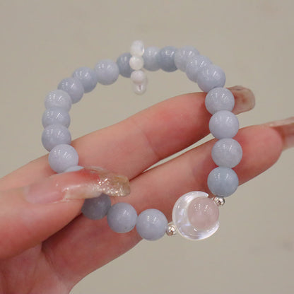 Pulsera de media luna curativa con ojo de gato, amatista natural, aguamarina y cristal rosa de plata de ley 925 de Mythstone 