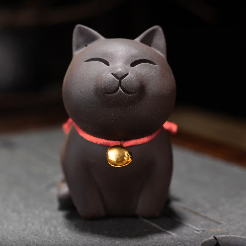 Figura decorativa de escritorio de arcilla morada con forma de gato en miniatura Mythstone 